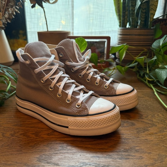 Converse Shoes - Taupe Platform Converse High Tops